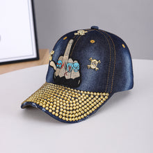 Load image into Gallery viewer, Metal Skull Diamond-Studded Flat Brim Snapback