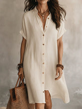 Load image into Gallery viewer, Women's Buttoned Midi Shirt Dress – Short Sleeve