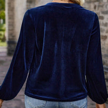 Load image into Gallery viewer, Women's Solid Color V-Neck Button Detail Long Sleeve Pullover
