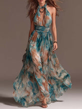 Load image into Gallery viewer, Women's Halter Neck Backless Ink Print Maxi Dress | Vacation Long Dress