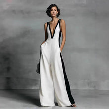 Load image into Gallery viewer, Women's Sleeveless V-Neck Contrast Color Wide-Leg Jumpsuit