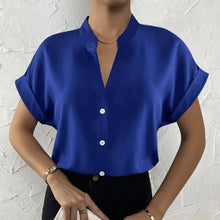 Load image into Gallery viewer, 🧡 Summer Women's Satin V-Neck Short Sleeve Shirt – Elegant Casual Wear