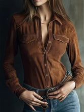 Load image into Gallery viewer, Deerskin Velvet Long Sleeve Patchwork Blouse | Retro Style