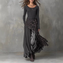 Load image into Gallery viewer, Women's Leopard Print Ribbed Knit Maxi Dress – Long Sleeve High Waist Full Skirt