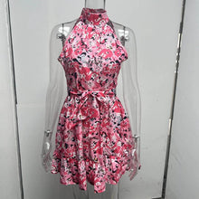 Load image into Gallery viewer, New Flowers Print Halterneck Dress Summer Fashion Temperament Lace-up Ruffled Dresses For Women