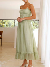 Load image into Gallery viewer, Vintage Ruffled Hem Midi Dress With Tied And Ruched Detail Elegant Feminine Girls Dress