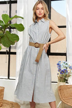 Load image into Gallery viewer, New Striped Button Down Sleeveless Midi Dress For Women – Classic, Elegant, Stylish, Chic, Timeless Striped Midi Dress For Any Occasion