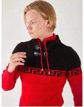 Load image into Gallery viewer, Suslo Couture Men's Black & Red Pullover Sweater | Meander Print