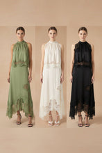 Load image into Gallery viewer, V-Neck Ruffle Waist Tank Top & Skirt Set – Elegant Hollow-Out Two-Piece