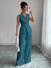 Load image into Gallery viewer, Women's Peplum Sleeveless Blazer & Wide-Leg Pants Two-Piece Set