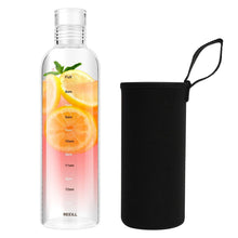 Load image into Gallery viewer, 750ml Large Capacity Glass Water Bottle With Time Marker Cover For Water Drink Transparent Milk Juice Simple Cup Birthday Gift Sport Grey Glass Bottle Glass Bottle with Hourly Time Marker Leak Proof Reusable Water Bottle