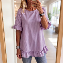 Load image into Gallery viewer, Women's Striped Ruffle-Sleeve Loose-Fit Blouse – Three-Quarter Sleeve