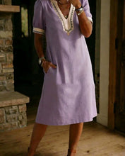Load image into Gallery viewer, Color-Block Patchwork Lace Dress – Short Sleeve A-Line