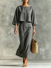 Load image into Gallery viewer, High Waist Long Skirt & 3/4 Sleeve Loose Top Set