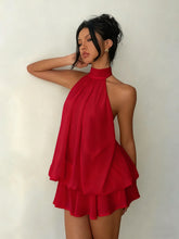 Load image into Gallery viewer, Women's Backless Halter Neck High-Waist Mini Dress with Puffy Skirt