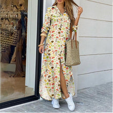 Load image into Gallery viewer, Women's Lapel-Collar Long Shirt Dress – Floral Print Midi Relaxed Fit