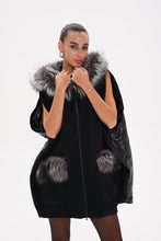 Load image into Gallery viewer, Saga®Furs Silver Fox Wool Alpaca Poncho Vest in Black