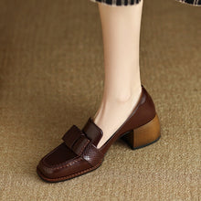 Load image into Gallery viewer, Women's Cowhide Square Toe Chunky Heel Pumps – Floral Detail Commuter Heels