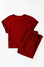 Load image into Gallery viewer, Solid Textured T-Shirt and Drawstring Pants Set