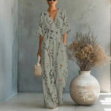 Load image into Gallery viewer, Women's Waist-Cinched V-Neck Printed Wide-Leg Jumpsuit
