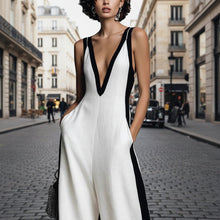 Load image into Gallery viewer, Women's Color-Block Sleeveless V-Neck Wide-Leg Jumpsuit – French Style Long Pants