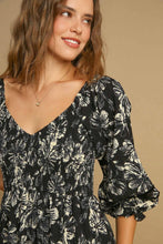 Load image into Gallery viewer, Ruffle Hem Flower Printed V-Neck Dress – Floral Print Dress, Ruffle Hem V-Neck Dress, Feminine Floral Dress, Elegant V-Neck Dress, Flirty Ruffle Hem Dress