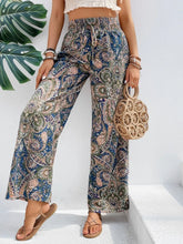 Load image into Gallery viewer, Women's Paisley Print Wide-Leg Pants – Boho Smocked Elastic Waist Tie-Up Flowy Trousers
