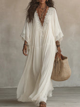 Load image into Gallery viewer, Women's Deep V-Neck Lace Trim Flared Sleeve Boho Maxi Dress