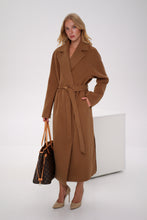 Load image into Gallery viewer, Cambridge Comfort Wraparound Wool Cashmere Coat in Dark Camel