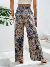 Load image into Gallery viewer, Women's Paisley Print Wide-Leg Pants – Boho Smocked Elastic Waist Tie-Up Flowy Trousers
