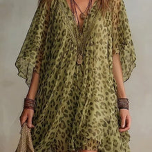 Load image into Gallery viewer, Women's V-Neck Leopard Print Chiffon Beach Cover-Up Dress