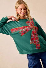 Load image into Gallery viewer, BiBi Plaid Ribbon Bow Detail Christmas Fleece Pullover