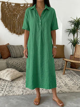 Load image into Gallery viewer, Women's Linen Blend Short Sleeve Polo Neck Maxi Dress