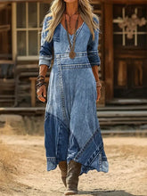 Load image into Gallery viewer, Women's Retro Chic 3D Print V-Neck Long-Sleeve A-Line Dress