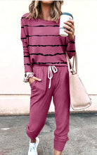 Load image into Gallery viewer, Women's Long Sleeve T-Shirt & Pencil Pants Set – Loose Fit, Striped & Solid