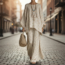 Load image into Gallery viewer, Floral Print Bamboo Linen Two-Piece Set | Wide-Leg Pants