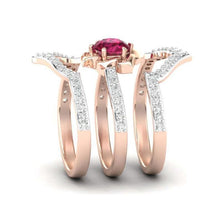 Load image into Gallery viewer, Rose Gold Flower Ring - Exquisite Engagement Wedding Band Set