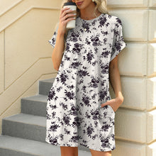 Load image into Gallery viewer, Floral Print Loose Pocket Dress | Round Neck Short Sleeve