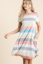 Load image into Gallery viewer, Striped Short Sleeve Dress with Pockets For Women – Casual Striped Dress, Comfortable Short Sleeve Dress, Pocketed Striped Dress, Versatile Striped Dress, Relaxed Fit Dress, Effortless Striped Dress, Chic Short Sleeve Dress