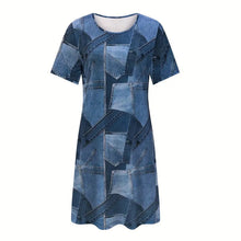 Load image into Gallery viewer, Women's Plus Size Digital Print Denim-Look Short Sleeve Dress