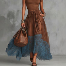 Load image into Gallery viewer, Short-Sleeve Top and Lace-Panel Midi Skirt Set