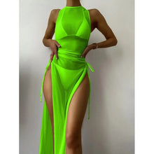 Load image into Gallery viewer, Women's Solid Color Three-Piece Bikini Set with Maxi Dress Cover-Up
