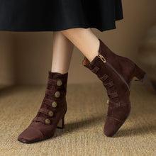 Load image into Gallery viewer, Women’s Retro Suede Chunky-Heel Side-Zip Ankle Boots