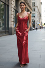 Load image into Gallery viewer, Textured Mirror-Finish U-Neck Slip Maxi Dress with Pockets