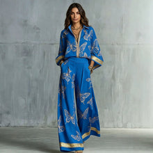 Load image into Gallery viewer, Women's Deep V-Neck Zipper Top & Wide Leg Pants Two-Piece Set