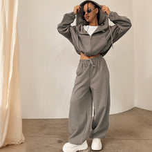 Load image into Gallery viewer, Women's Oversized Cropped Zip-Through Hoodie & Wide-Leg Sweatpants Set