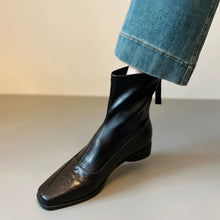 Load image into Gallery viewer, Women's French Retro Genuine Leather Square Toe Block Heel Ankle Boots