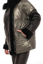 Load image into Gallery viewer, Audrey Genuine Lamb Leather Fox Fur Down Coat in Olive