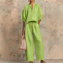 Load image into Gallery viewer, Women's Casual Loose Zipper Round Neck Wide-Leg Pants Set