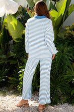 Load image into Gallery viewer, Stripe Collared Top and Drawstring Pants Set